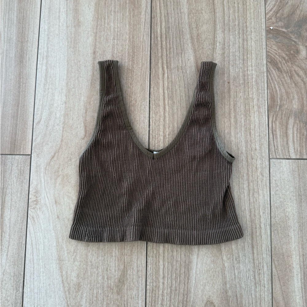 Urban Outfitters 90s Grunge Capsule Basic Earthy Lounge Ribbed Knit Crop Top - Picture 2 of 4